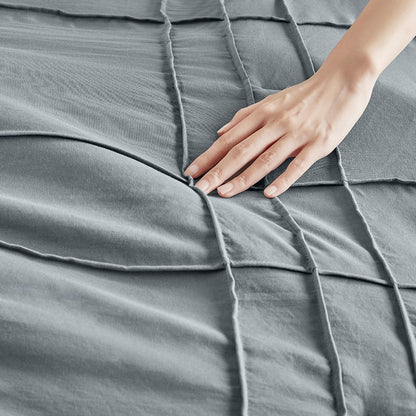 Walker Soft Washed Pleated Comforter Set - Blue/Grey