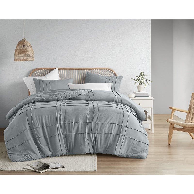 Walker Soft Washed Pleated Comforter Set - Blue/Grey