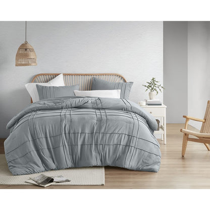 Walker Soft Washed Pleated Comforter Set - Blue/Grey