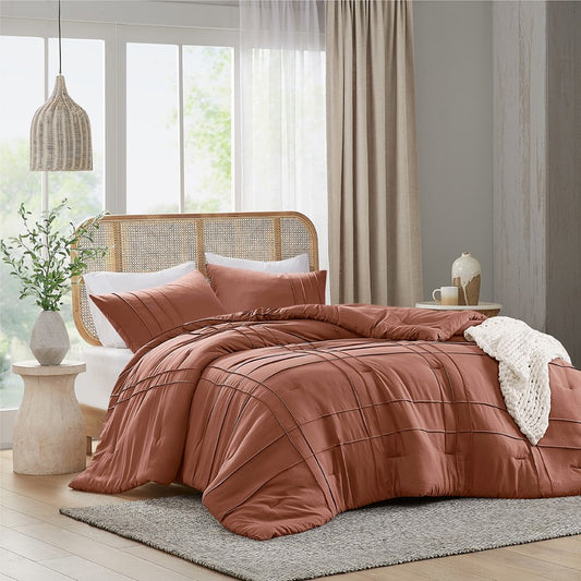 Walker Soft Washed Pleated Comforter Set - Clay