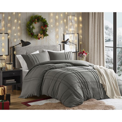 Walker Soft Washed Pleated Comforter Set - Grey