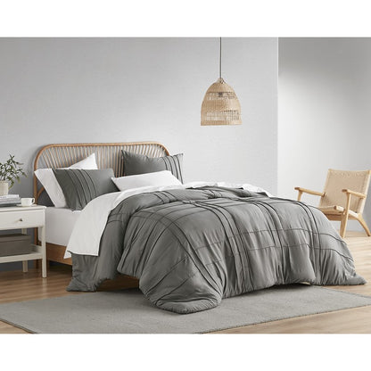 Walker Soft Washed Pleated Comforter Set - Grey
