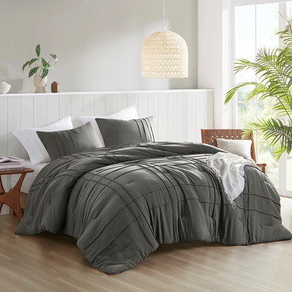 Walker Soft Washed Pleated Comforter Set - Grey