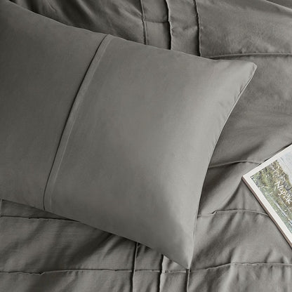 Walker Soft Washed Pleated Comforter Set - Grey