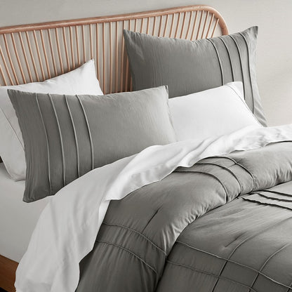 Walker Soft Washed Pleated Comforter Set - Grey
