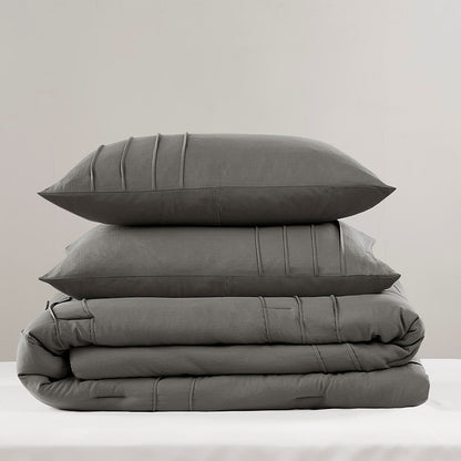 Walker Soft Washed Pleated Comforter Set - Grey