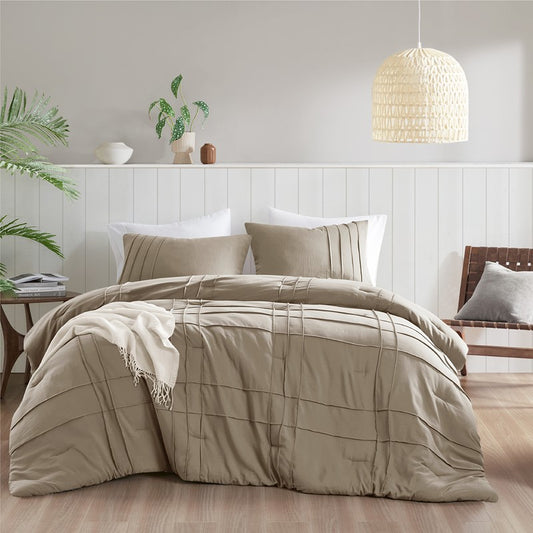 Walker Soft Washed Pleated Comforter Set - Khaki