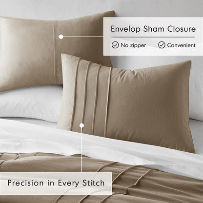 Walker Soft Washed Pleated Comforter Set - Khaki