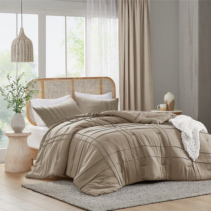 Walker Soft Washed Pleated Comforter Set - Khaki