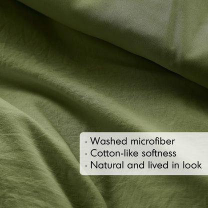 Walker Soft Washed Pleated Comforter Set - Olive Green
