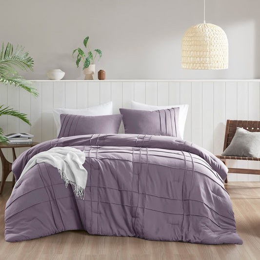 Walker Soft Washed Pleated Comforter Set - Purple