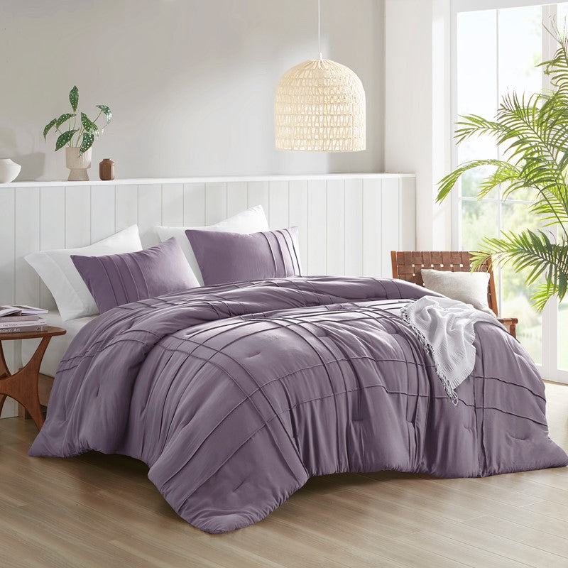 Walker Soft Washed Pleated Comforter Set - Purple