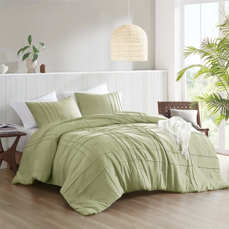 Walker Soft Washed Pleated Comforter Set - Sage