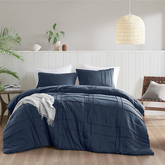 Walker Soft Washed Pleated Comforter Set - Navy Blue - Nautical Comforter Set