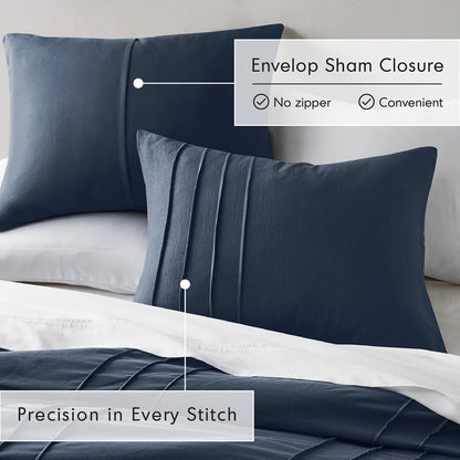 Walker Soft Washed Pleated Comforter Set - Navy Blue - Nautical Comforter Set