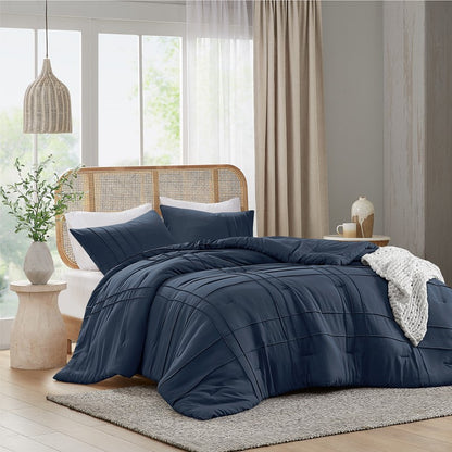 Walker Soft Washed Pleated Comforter Set - Navy Blue - Nautical Comforter Set