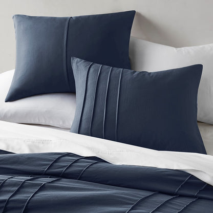 Walker Soft Washed Pleated Comforter Set - Navy Blue - Nautical Comforter Set