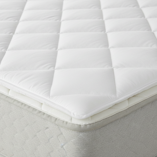 Waterproof shallow pocket mattress pad lying flat on a mattress with no skirting, for boat, RV and dorm beds