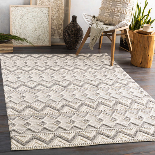 Whittington Gray&Cream Wool Rug - Clearance - Quahog Bay Bedding