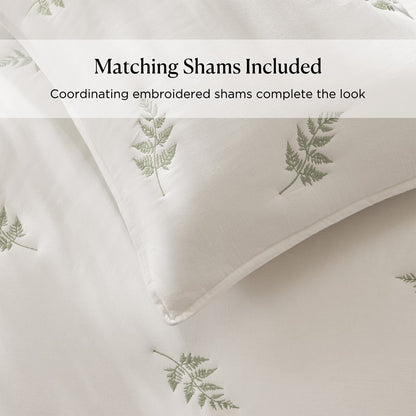 Willow Embroidered Botanical 100% Cotton Lightweight Quilt Set | White & Sage