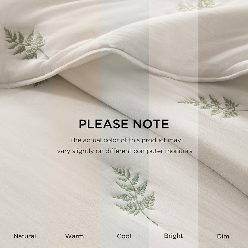 Willow Embroidered Botanical 100% Cotton Lightweight Quilt Set | White & Sage