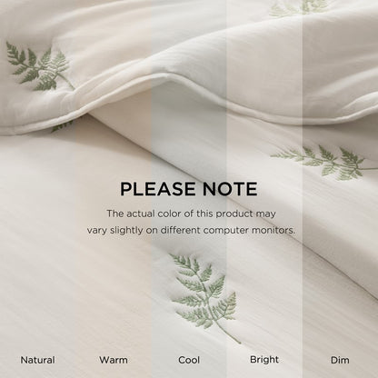 Willow Embroidered Botanical 100% Cotton Lightweight Quilt Set | White & Sage
