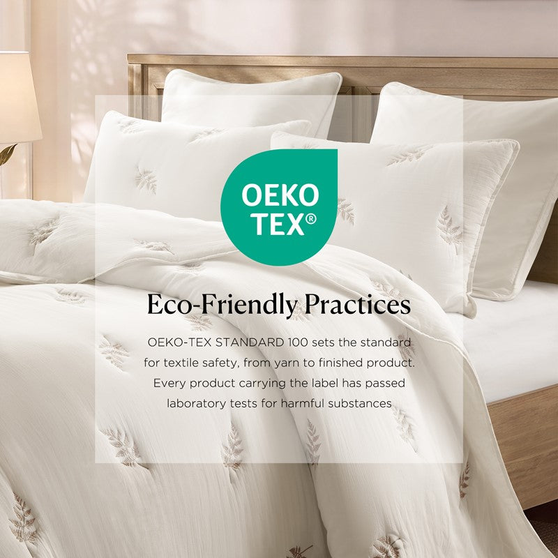 Willow Embroidered Botanical 100% Cotton Lightweight Quilt Set | White & Grey