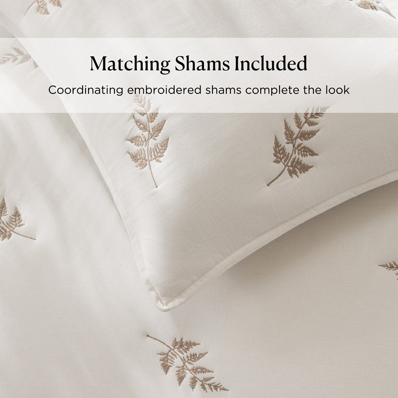 Willow Embroidered Botanical 100% Cotton Lightweight Quilt Set | White & Grey
