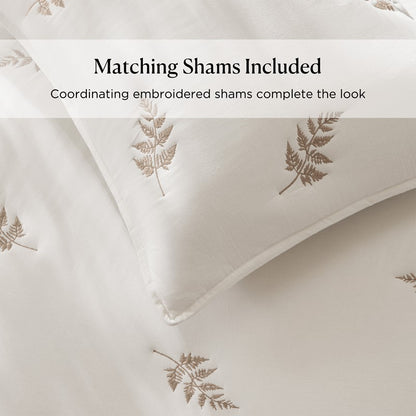 Willow Embroidered Botanical 100% Cotton Lightweight Quilt Set | White & Grey