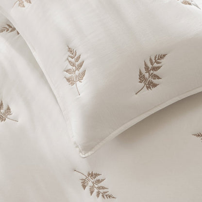 Willow Embroidered Botanical 100% Cotton Lightweight Quilt Set | White & Grey