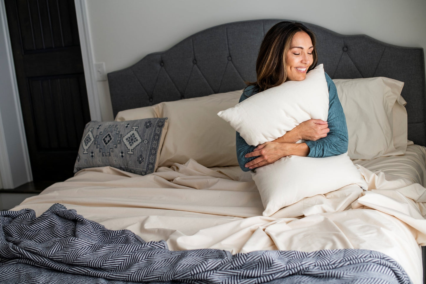 Natural Cotton Pillow With Wool Filling - Made in the USA