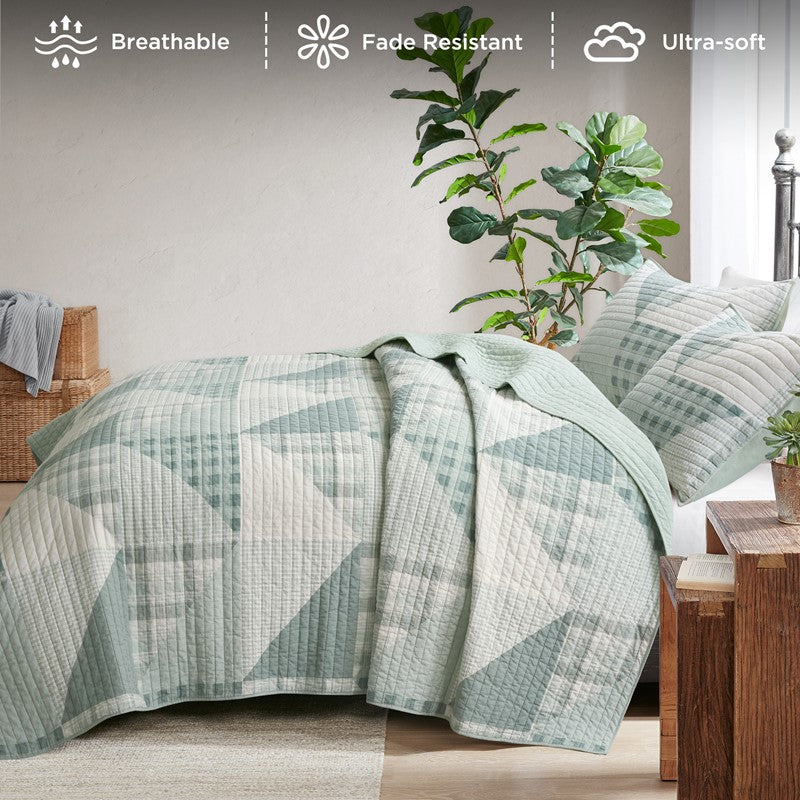 Woolrich Olsen Oversized Coastal Quilt Set - 3PC | 100% Cotton | Green