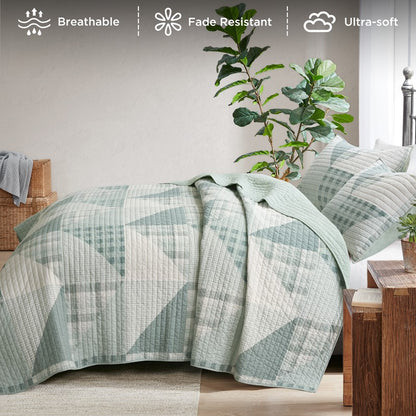 Woolrich Olsen Oversized Coastal Quilt Set - 3PC | 100% Cotton | Green