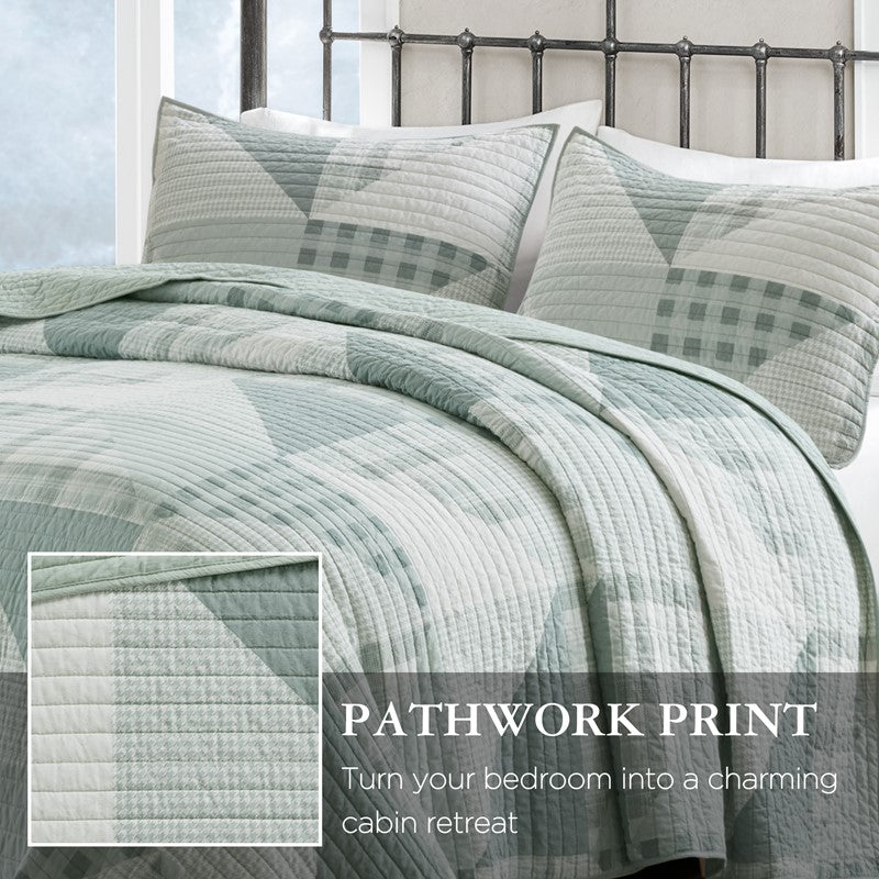 Woolrich Olsen Oversized Coastal Quilt Set - 3PC | 100% Cotton | Green