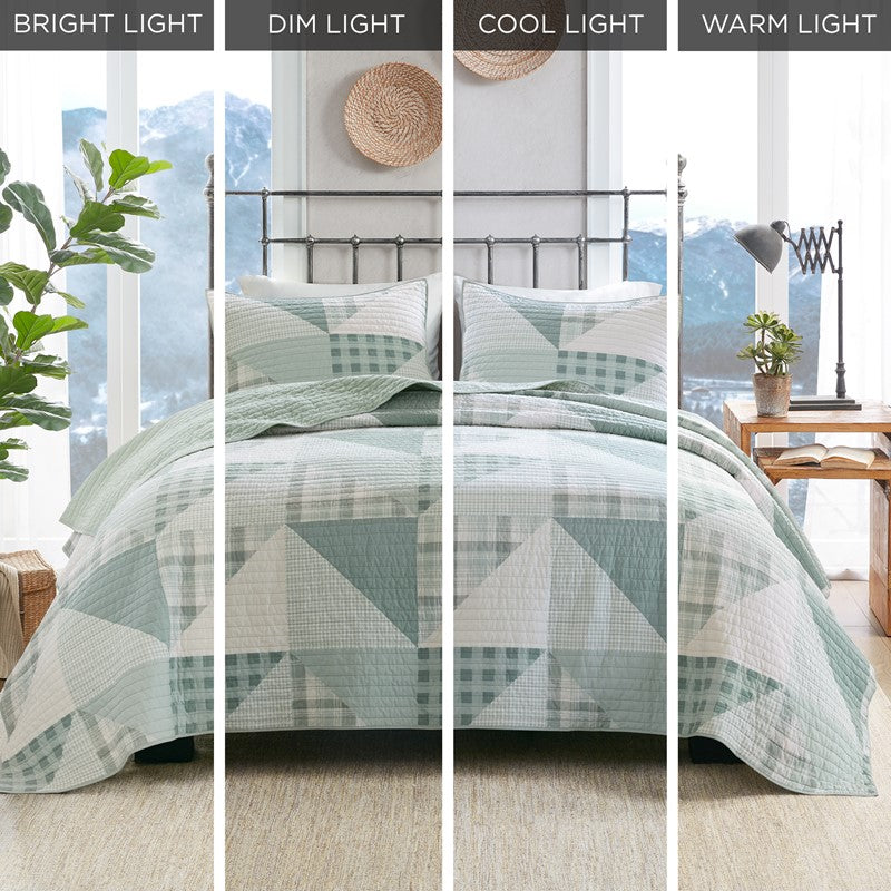 Woolrich Olsen Oversized Coastal Quilt Set - 3PC | 100% Cotton | Green