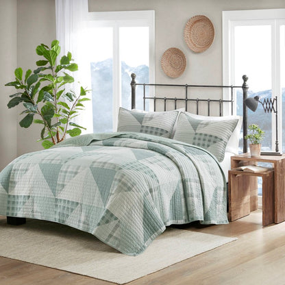 Woolrich Olsen Oversized Coastal Quilt Set - 3PC | 100% Cotton | Green