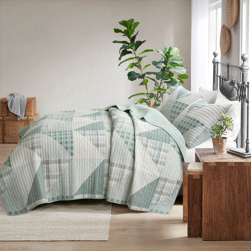 Woolrich Olsen Oversized Coastal Quilt Set - 3PC | 100% Cotton | Green