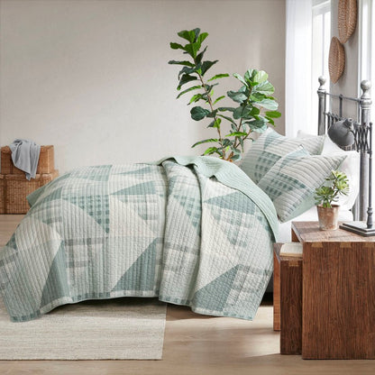 Woolrich Olsen Oversized Coastal Quilt Set - 3PC | 100% Cotton | Green