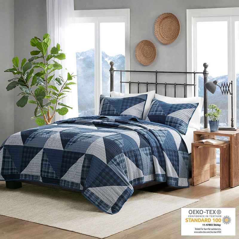 Woolrich Olsen Oversized Nautical Quilt Set - 3PC | 100% Cotton | Blue