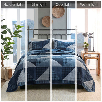 Woolrich Olsen Oversized Nautical Quilt Set - 3PC | 100% Cotton | Blue