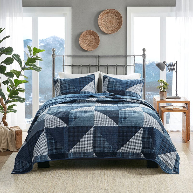 Woolrich Olsen Oversized Nautical Quilt Set - 3PC | 100% Cotton | Blue