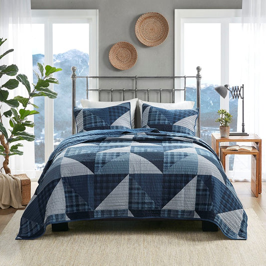Woolrich Olsen Oversized Nautical Quilt Set - 3PC | 100% Cotton | Blue