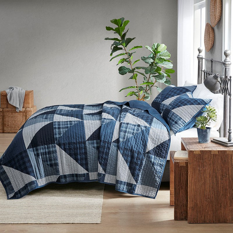 Woolrich Olsen Oversized Nautical Quilt Set - 3PC | 100% Cotton | Blue