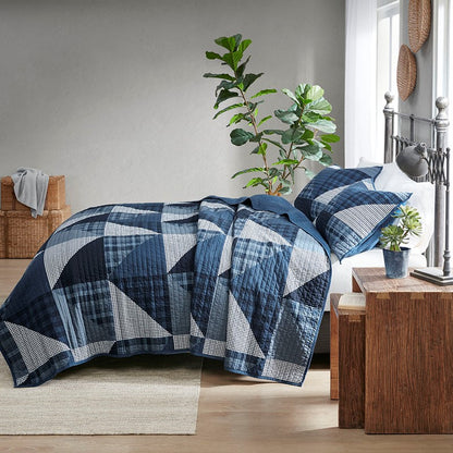 Woolrich Olsen Oversized Nautical Quilt Set - 3PC | 100% Cotton | Blue
