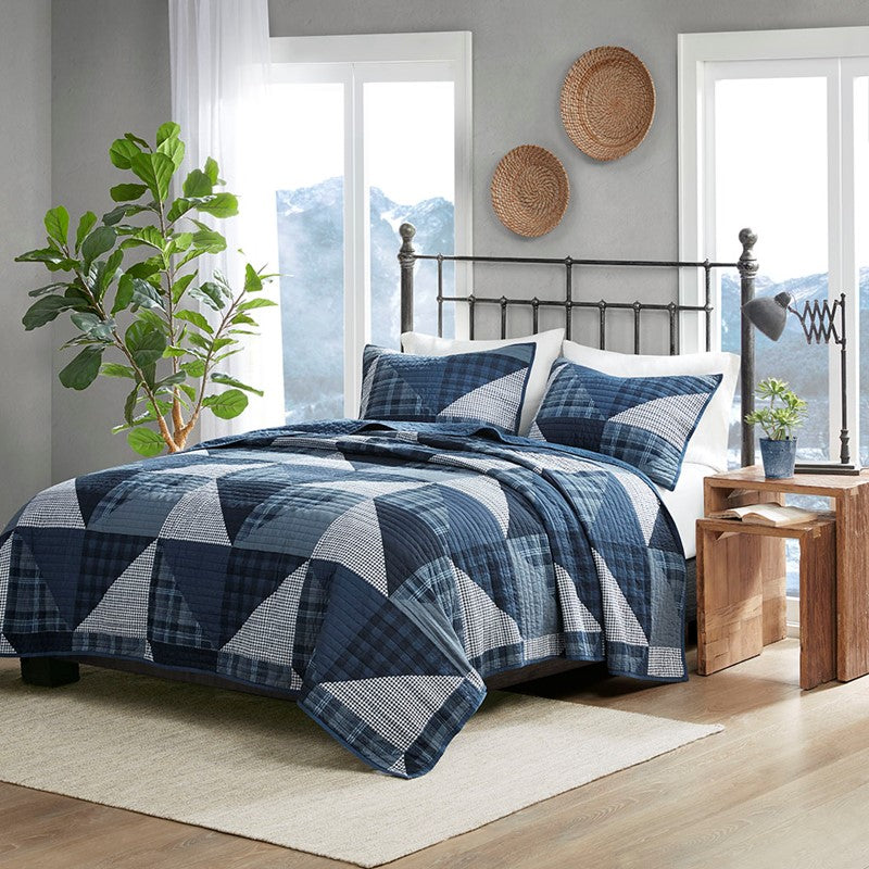 Woolrich Olsen Oversized Nautical Quilt Set - 3PC | 100% Cotton | Blue