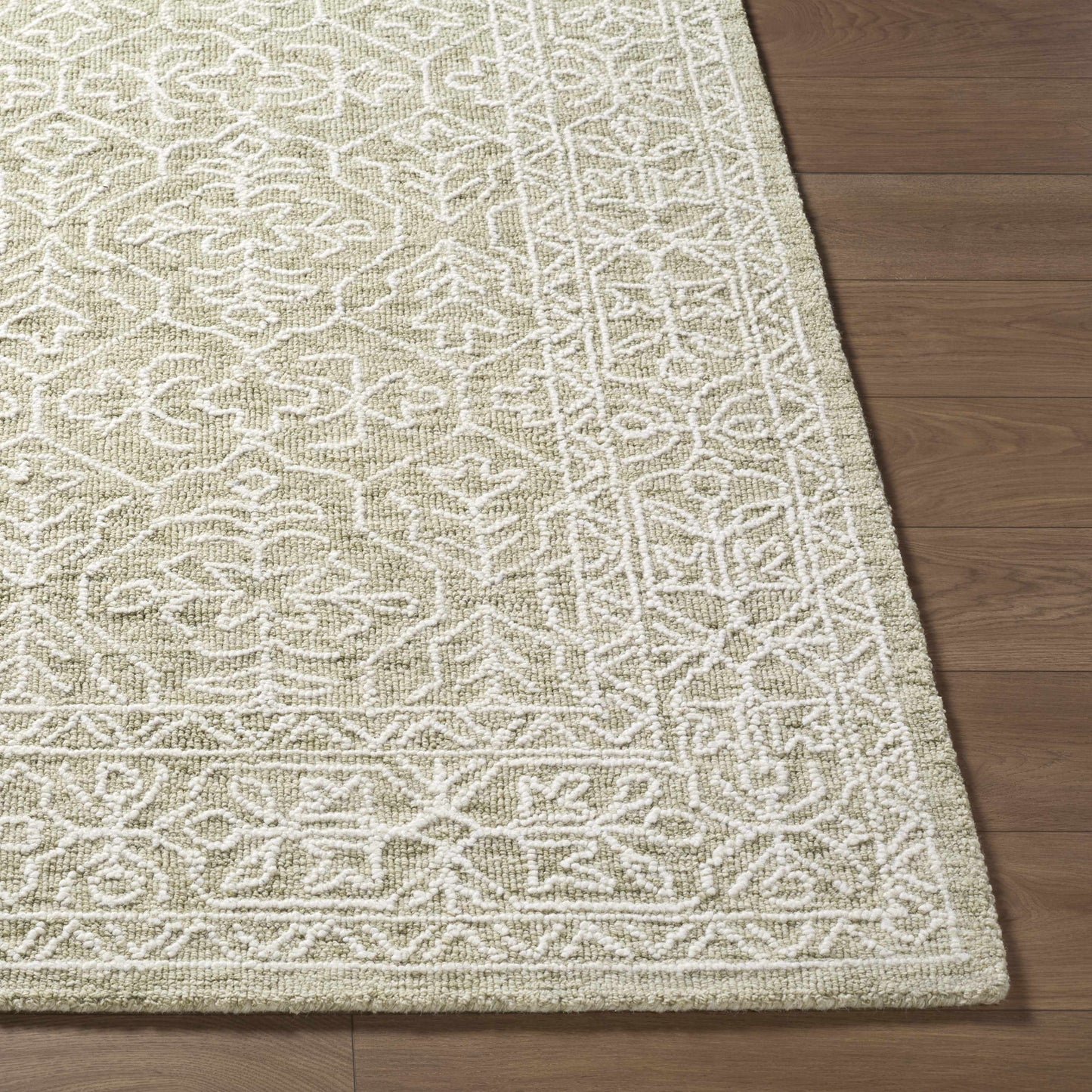 Yadid Green Wool Area Rug