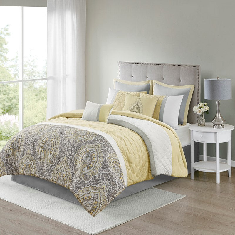 510 Design Shawnee Blue Medallion Comforter Set 8PC Yellow