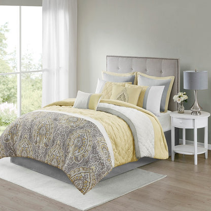 510 Design Shawnee Blue Medallion Comforter Set 8PC Yellow