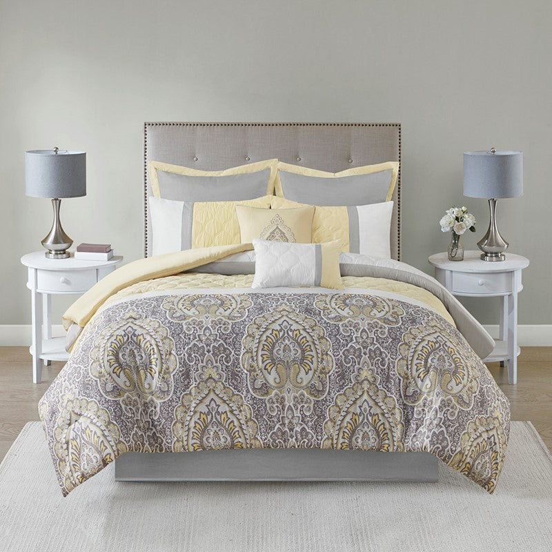 510 Design Shawnee Blue Medallion Comforter Set 8PC Yellow