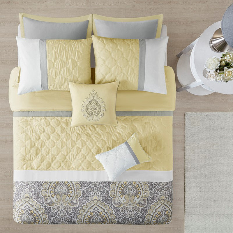 510 Design Shawnee Blue Medallion Comforter Set 8PC Yellow